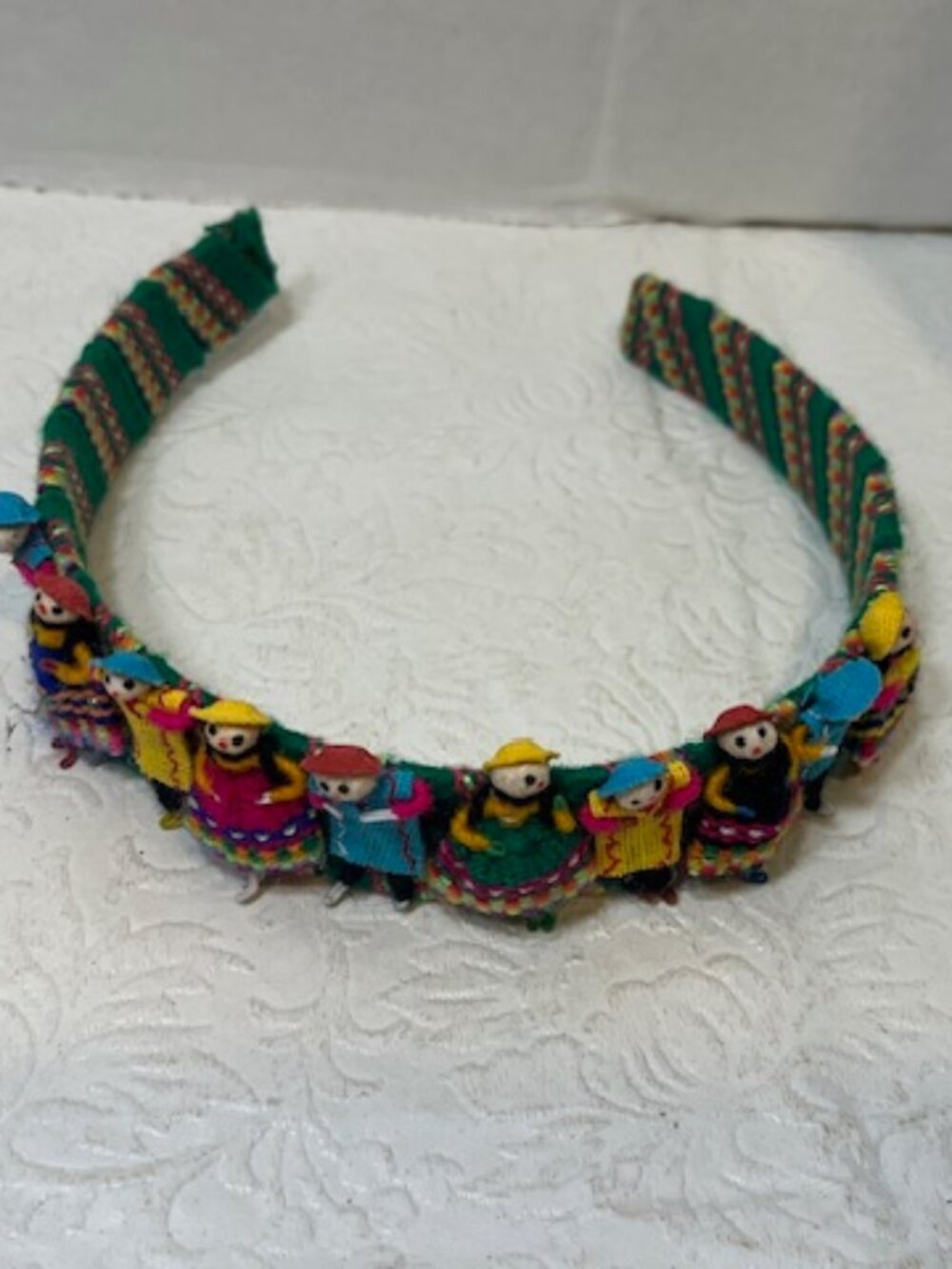 VTG Peruvian Worry Doll Headband Handmade Folk Art Colorful Traditional Attire